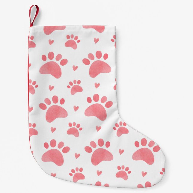 Watercolor seamless pattern of cat paws small christmas stocking (Front)