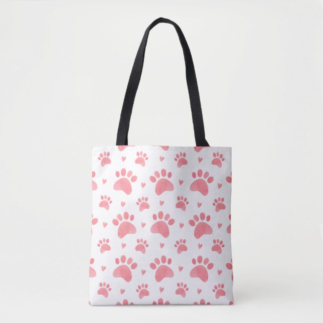 Watercolor seamless pattern of cat paws tote bag (Front)