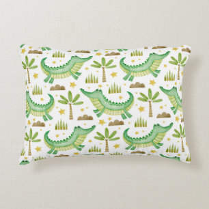 Watercolor seamless pattern of crocodile palm tree accent pillow