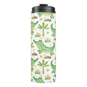 Watercolor seamless pattern of crocodile palm tree thermal tumbler