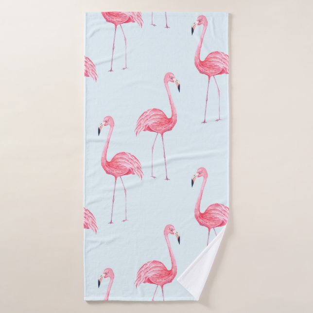 Watercolor seamless pattern of flamingo on pastel  bath towel (Bath Towel)