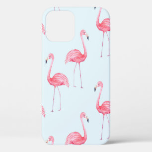 Watercolor seamless pattern of flamingo on pastel iPhone 12 case