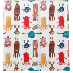 Watercolor seamless pattern of funny monsters and 