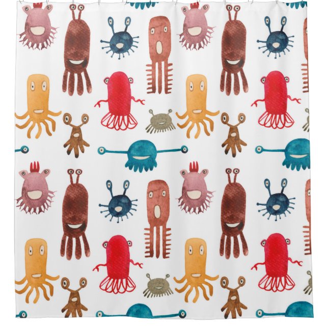 Watercolor seamless pattern of funny monsters and  (Front)