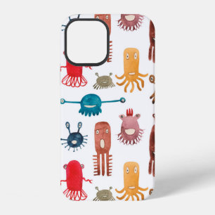 Watercolor seamless pattern of funny monsters and iPhone 12 case