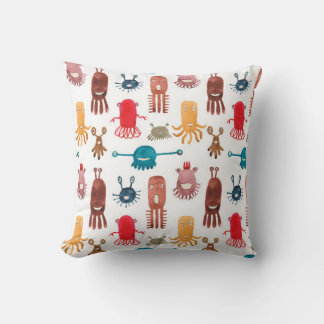 Watercolor seamless pattern of funny monsters and  throw pillow