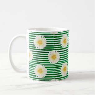 Watercolor seamless pattern of green stripes and c coffee mug