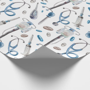 Watercolor seamless pattern of medical supplies wrapping paper