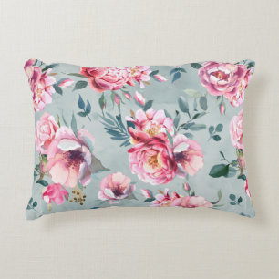 Watercolor seamless pattern of peony and blosom fl accent pillow
