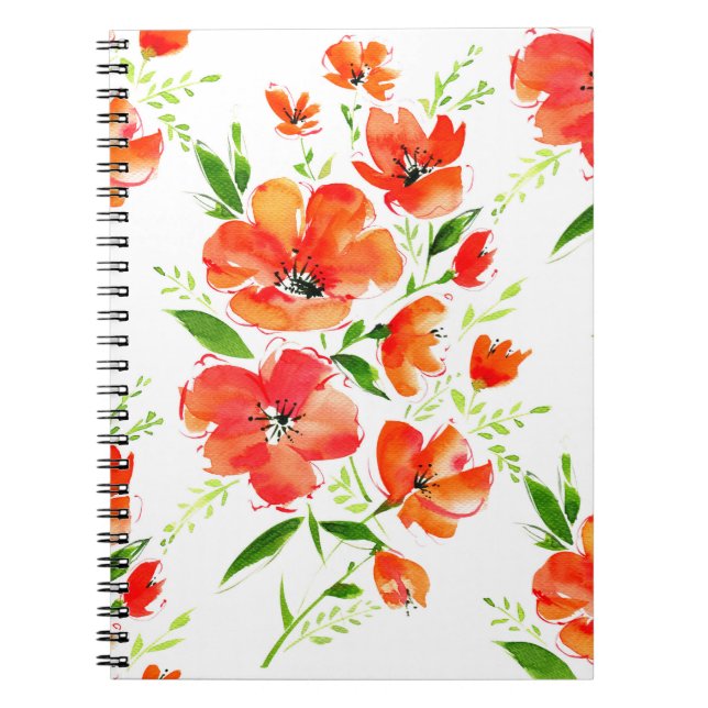 Watercolor seamless pattern orange poppies flowers notebook (Front)