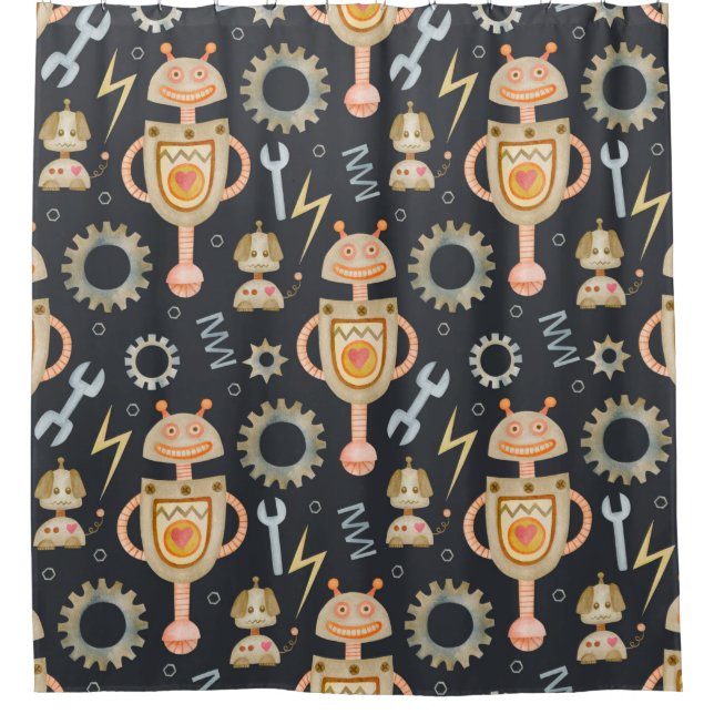 Watercolor seamless pattern robots (Front)