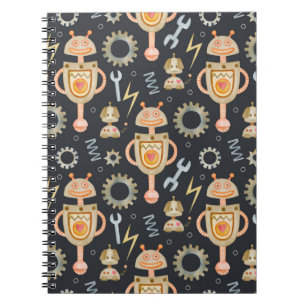 Watercolor seamless pattern robots notebook