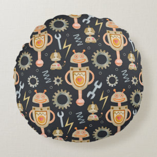 Watercolor seamless pattern robots round pillow