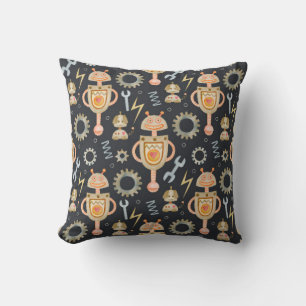 Watercolor seamless pattern robots throw pillow