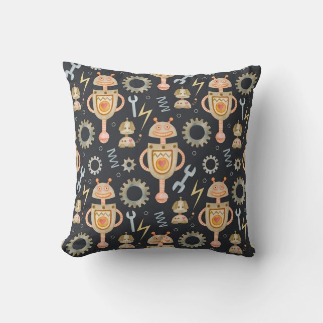 Watercolor seamless pattern robots throw pillow (Front)