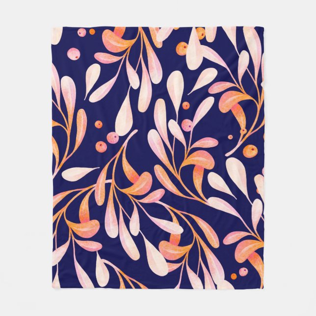 Watercolor seamless pattern. Rustic botanical dark Fleece Blanket (Front)
