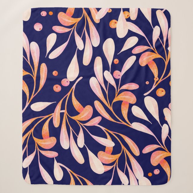 Watercolor seamless pattern. Rustic botanical dark Sherpa Blanket (Front)