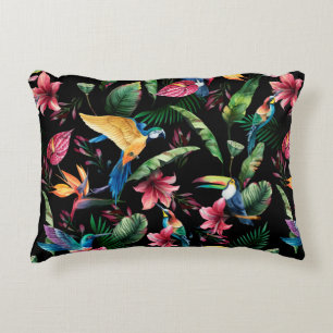 Watercolor seamless pattern, tropical birds, touca accent pillow
