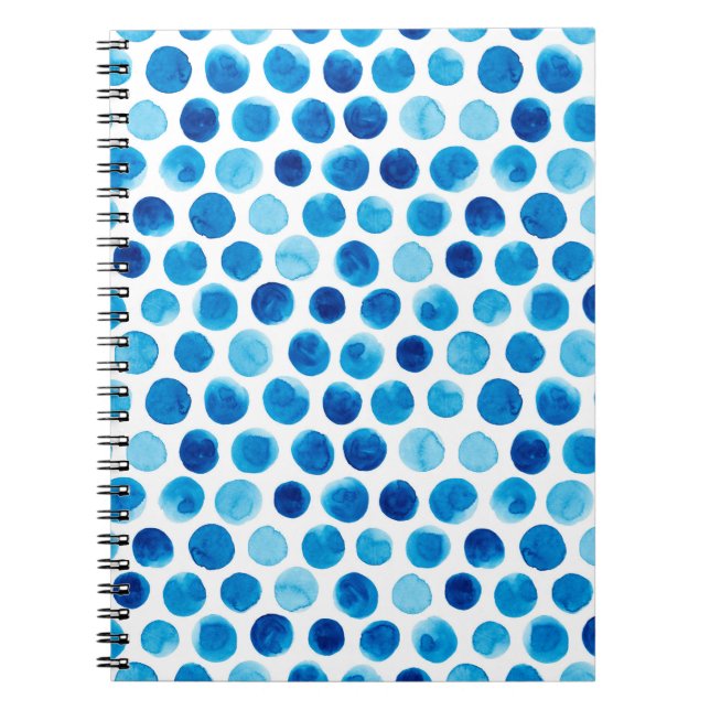 Watercolor seamless pattern with blue polka dots notebook (Front)