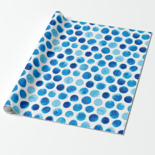 Watercolor seamless pattern with blue polka dots wrapping paper