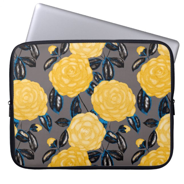Watercolor seamless pattern with camellia flowers. laptop sleeve (Front)