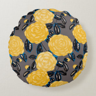 Watercolor seamless pattern with camellia flowers. round pillow