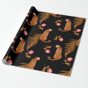 Watercolor seamless pattern with cheetahs wrapping paper