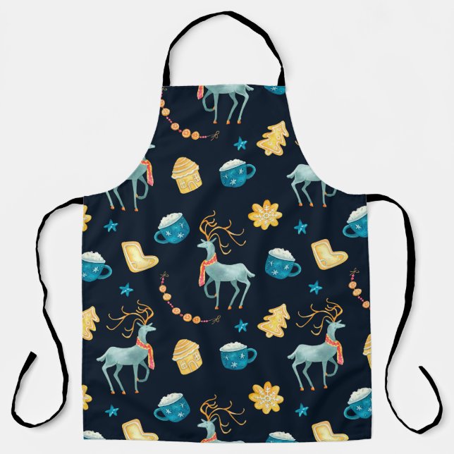Watercolor seamless pattern with christmas deers g apron (Front)