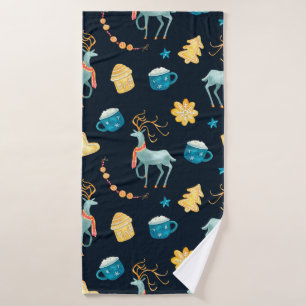 Watercolor seamless pattern with christmas deers g bath towel