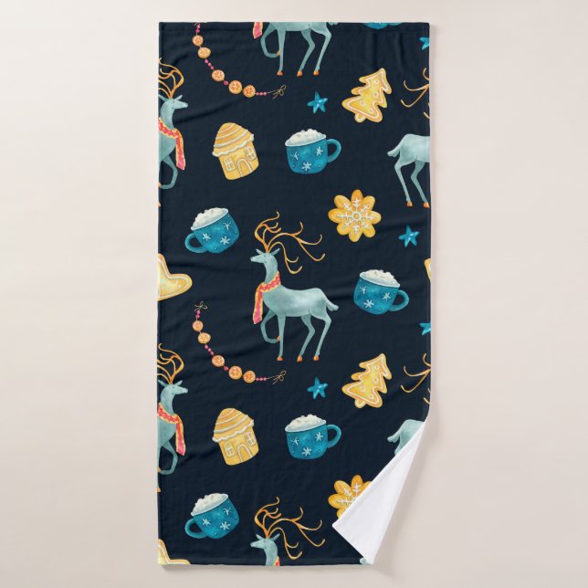 Watercolor seamless pattern with christmas deers g bath towel (Bath Towel)