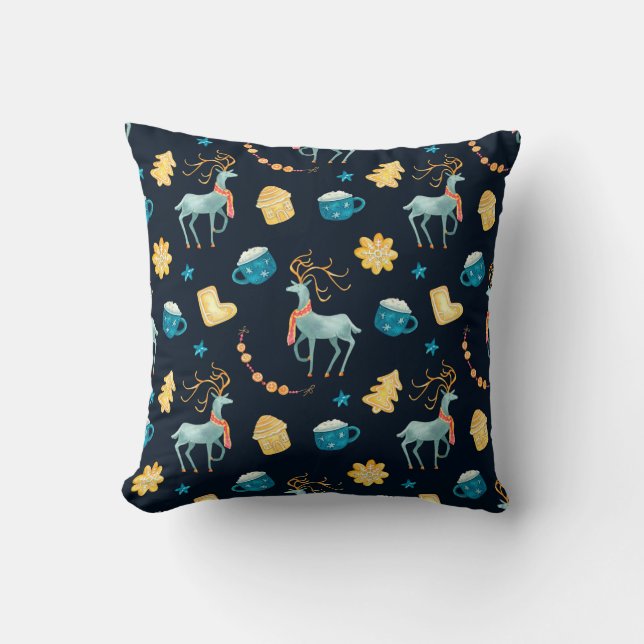 Watercolor seamless pattern with christmas deers g throw pillow (Front)