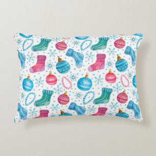 Watercolor seamless pattern with Christmas stockin Accent Pillow