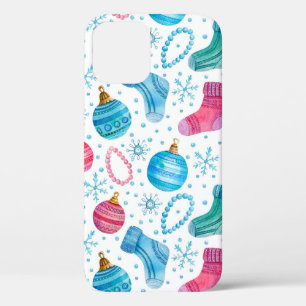 Watercolor seamless pattern with Christmas stockin iPhone 12 Case