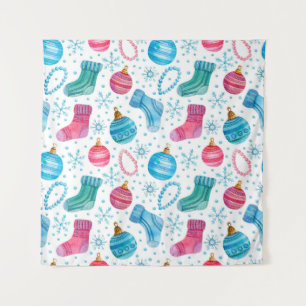 Watercolor seamless pattern with Christmas stockin Tapestry