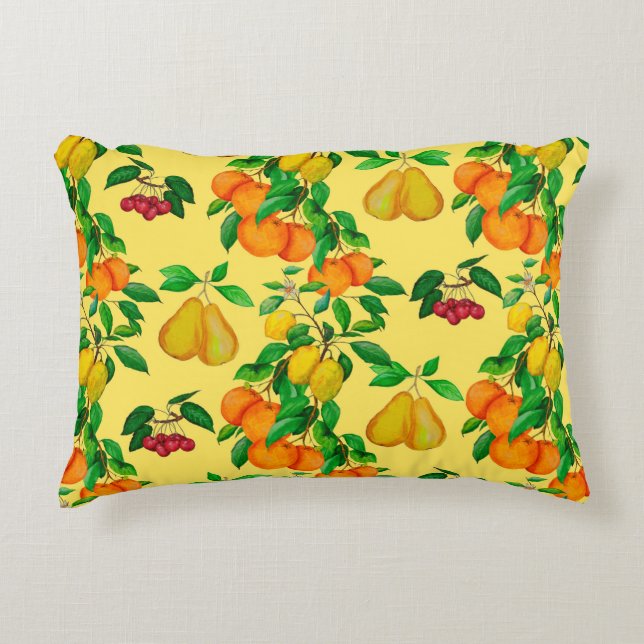 Watercolor seamless pattern with citrus, pear, che accent pillow (Front)