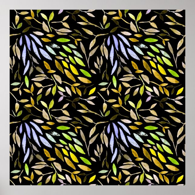 Watercolor seamless pattern with colorful leaves.  poster (Front)