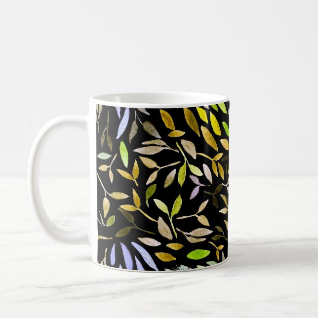 Watercolor seamless pattern with colourful leaves. coffee mug (Left)