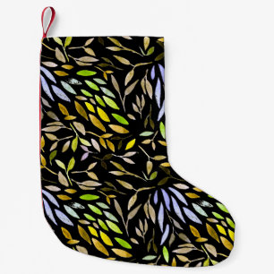Watercolor seamless pattern with colourful leaves. small christmas stocking