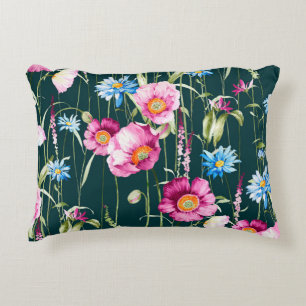 Watercolor seamless pattern with corn poppy flower accent pillow