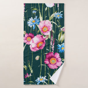 Watercolor seamless pattern with corn poppy flower bath towel