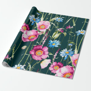 Watercolor seamless pattern with corn poppy flower wrapping paper