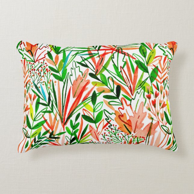 Watercolor seamless pattern with exotic leaves and accent pillow (Front)
