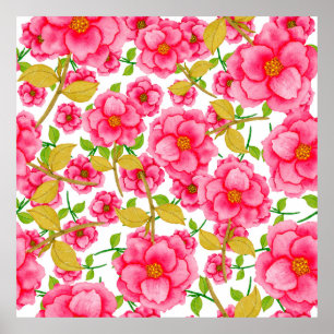 Watercolor seamless pattern with flowers. Vintage  Poster