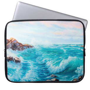 Watercolor seamless pattern with hand painted blue laptop sleeve