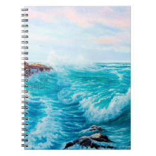 Watercolor seamless pattern with hand painted blue notebook