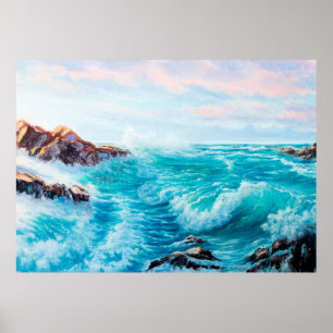 Watercolor seamless pattern with hand painted blue poster