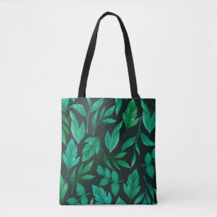 Watercolor seamless pattern with hand painted blue tote bag
