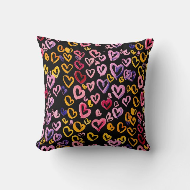 Watercolor seamless pattern with hearts.  throw pillow (Front)