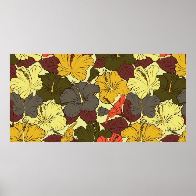 Watercolor seamless pattern with hibiscus flowers  poster (Front)