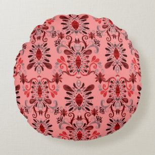 Watercolor seamless pattern with ikat. Tie dye wat Round Pillow